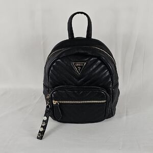 Guess Black Quilted Backpack with Gold Accents